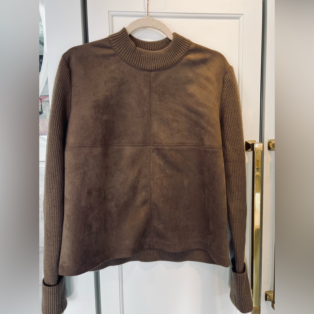 Ann Taylor Brown Faux Suede Sweater Sz M Like New